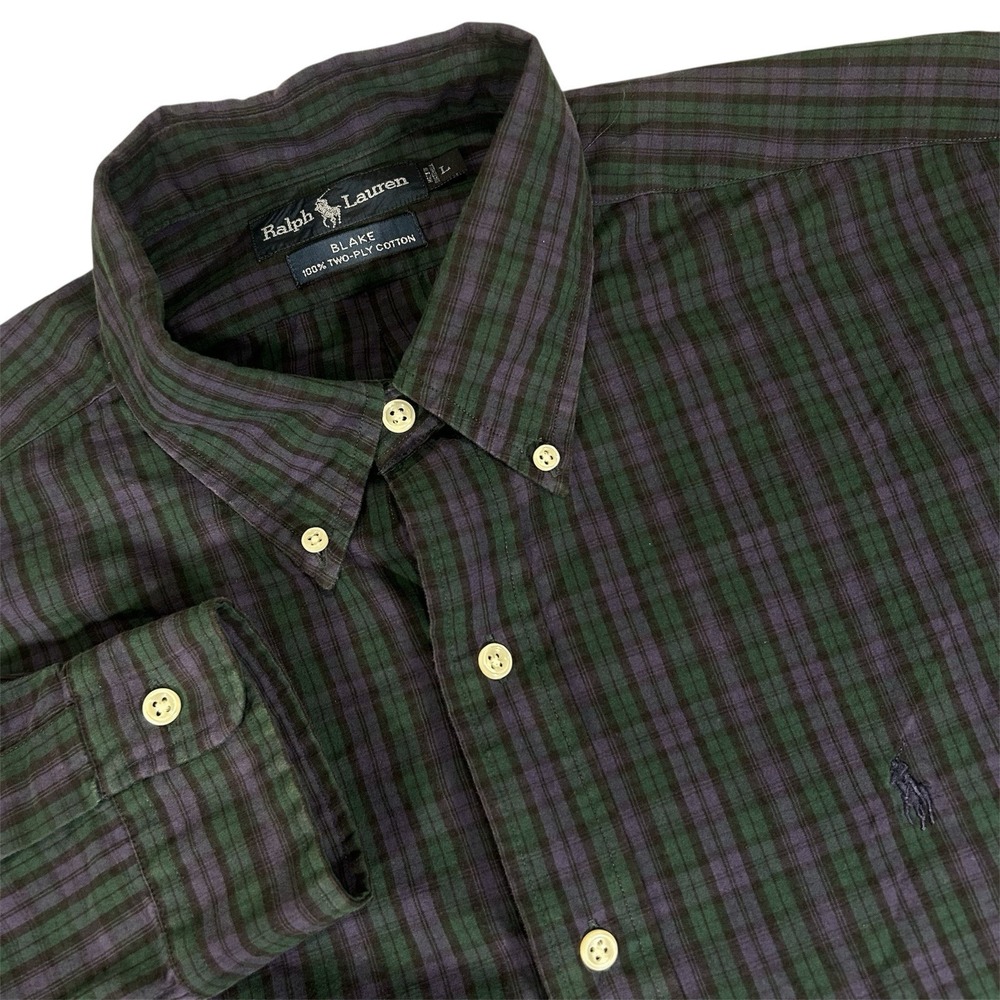 Polo Ralph Lauren Blake‎ Mens XXL Purple Green Plaid 100% 2-Ply Cotton Shirt